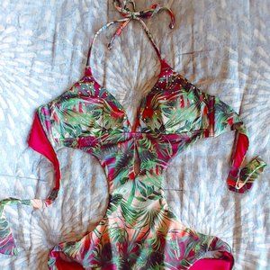 Italy Sexy Bikini Red & Green with Leaf Pattern